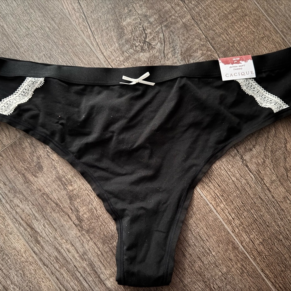 Cacique Black Thong with Lace Detail